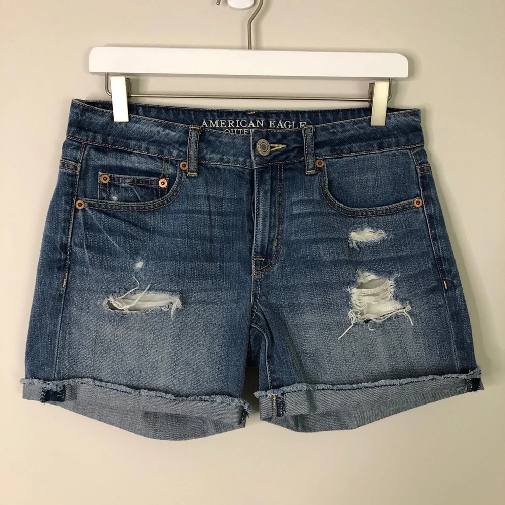 American Eagle Rollover Distressed Denim Shorts